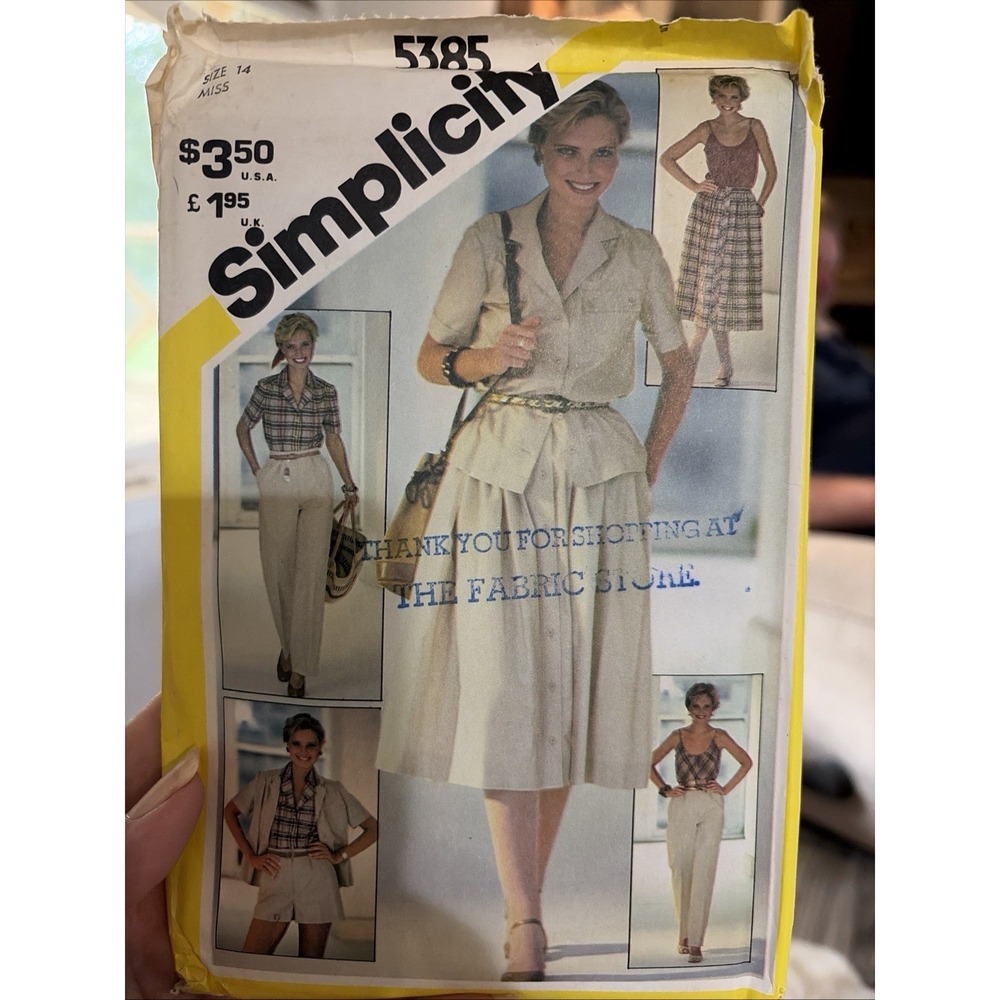 Vintage 1980s Simplicity Sew Pattern 5385 Sz 14 Bust 36 Pants Shorts Skirt Shirt